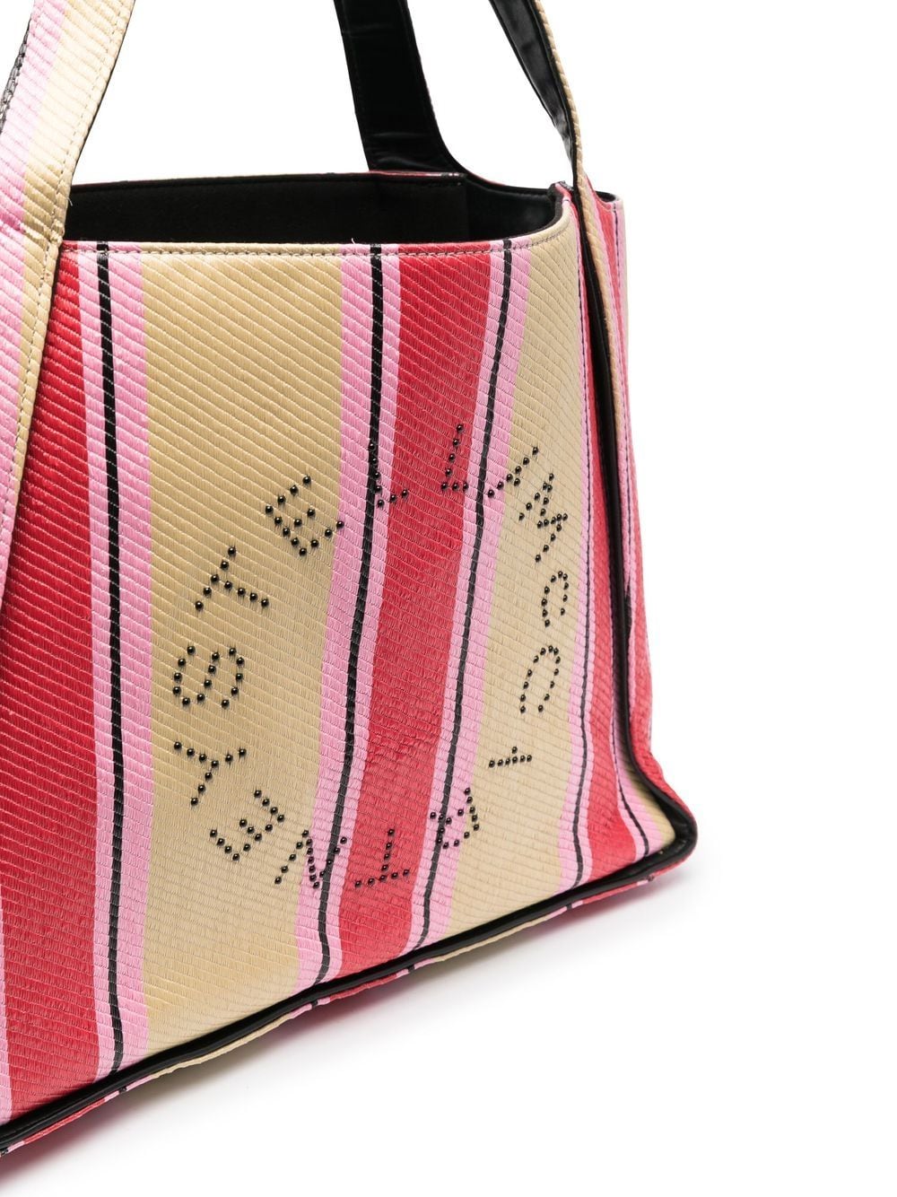 Stella McCartney STELLA MCCARTNEY- Stella Logo Striped Raffia Tote Bag