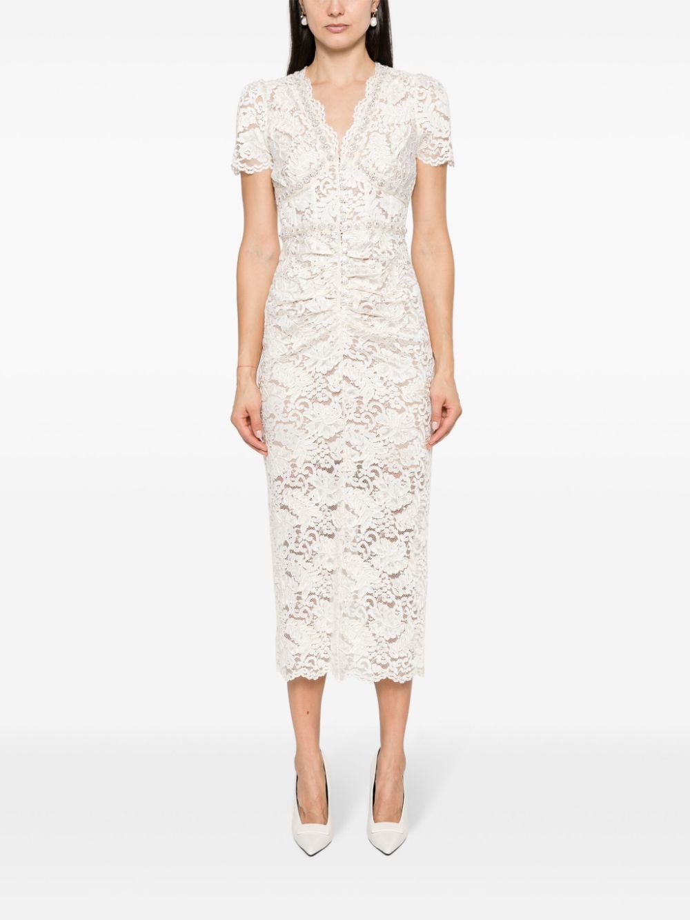  SELF PORTRAIT- V-neck Lace Midi Dress