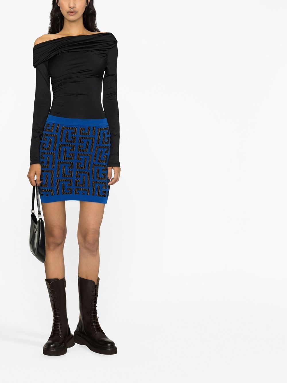 Balmain BALMAIN- High Waist Monogram Knit Short Skirt