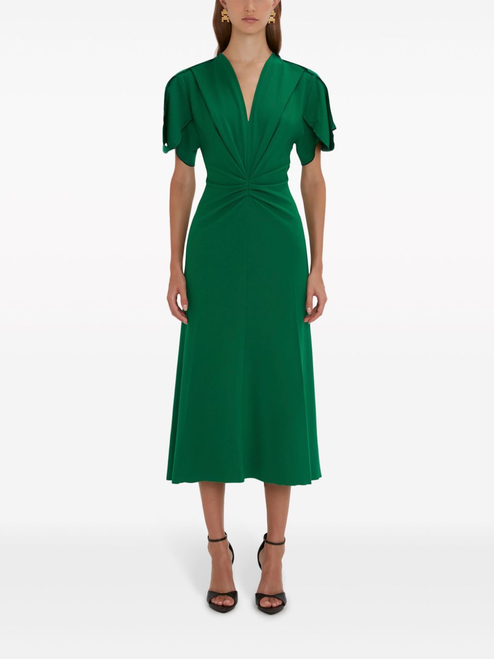 Victoria Beckham VICTORIA BECKHAM- Gathered V-neck Midi Dress