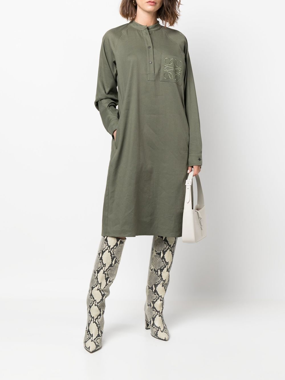 Loewe LOEWE- Anagram Linen Blend Silk Tunic Dress