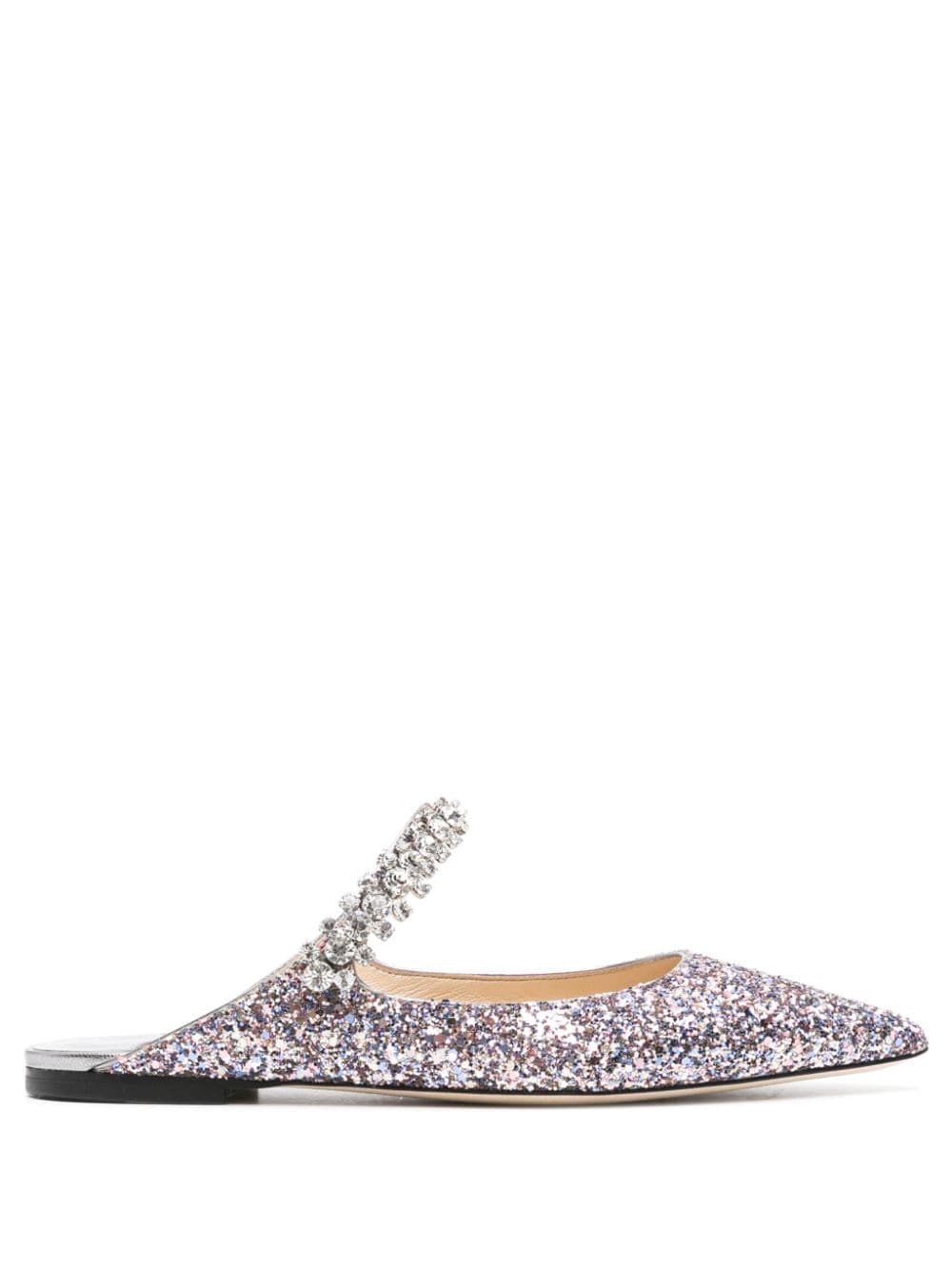 Jimmy Choo JIMMY CHOO- Bing Flat Crystal Strap Glitter Mules