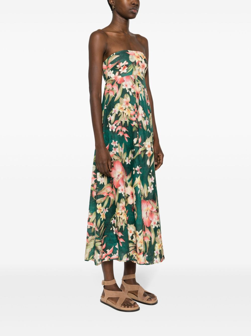 Zimmermann ZIMMERMANN- Floral Print Linen Bandeau Midi Dress