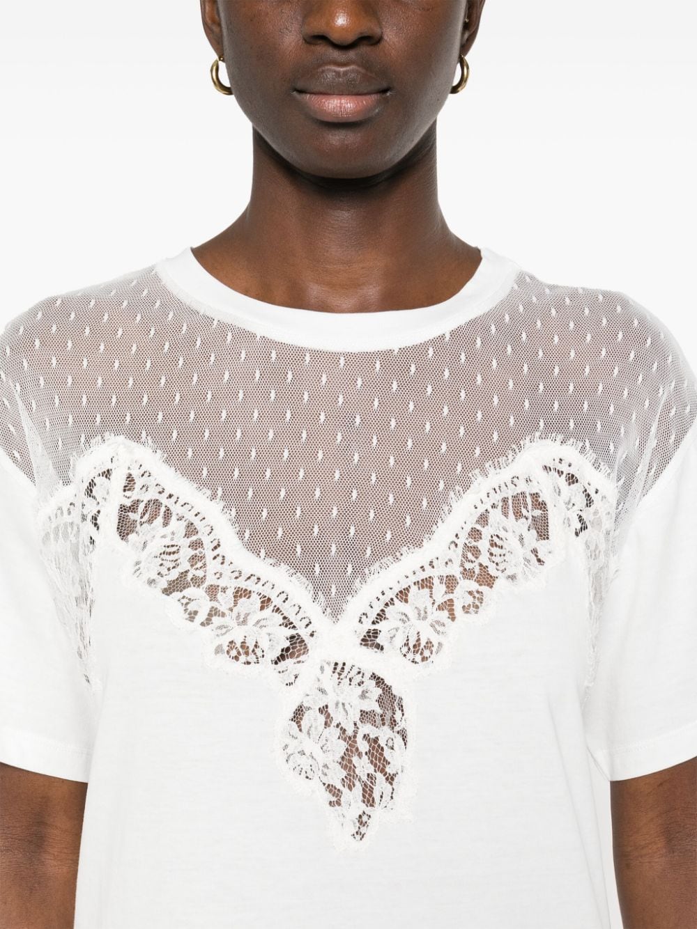 Ermanno ERMANNO- Lace-trim Crewneck T-shirt