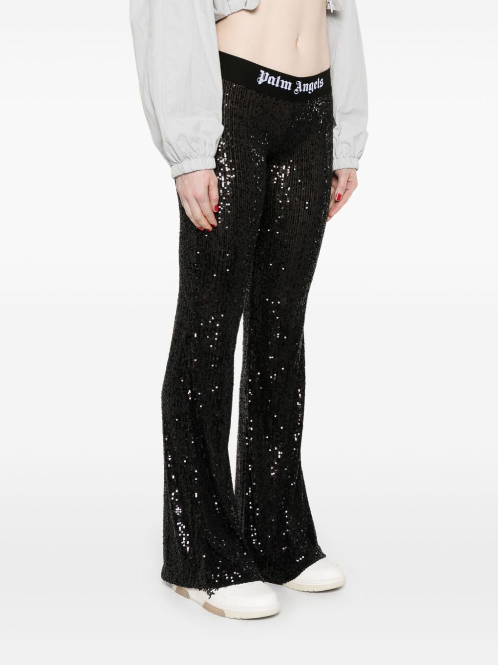 PALM ANGELS PALM ANGELS- Logo Sequined Flared Trousers