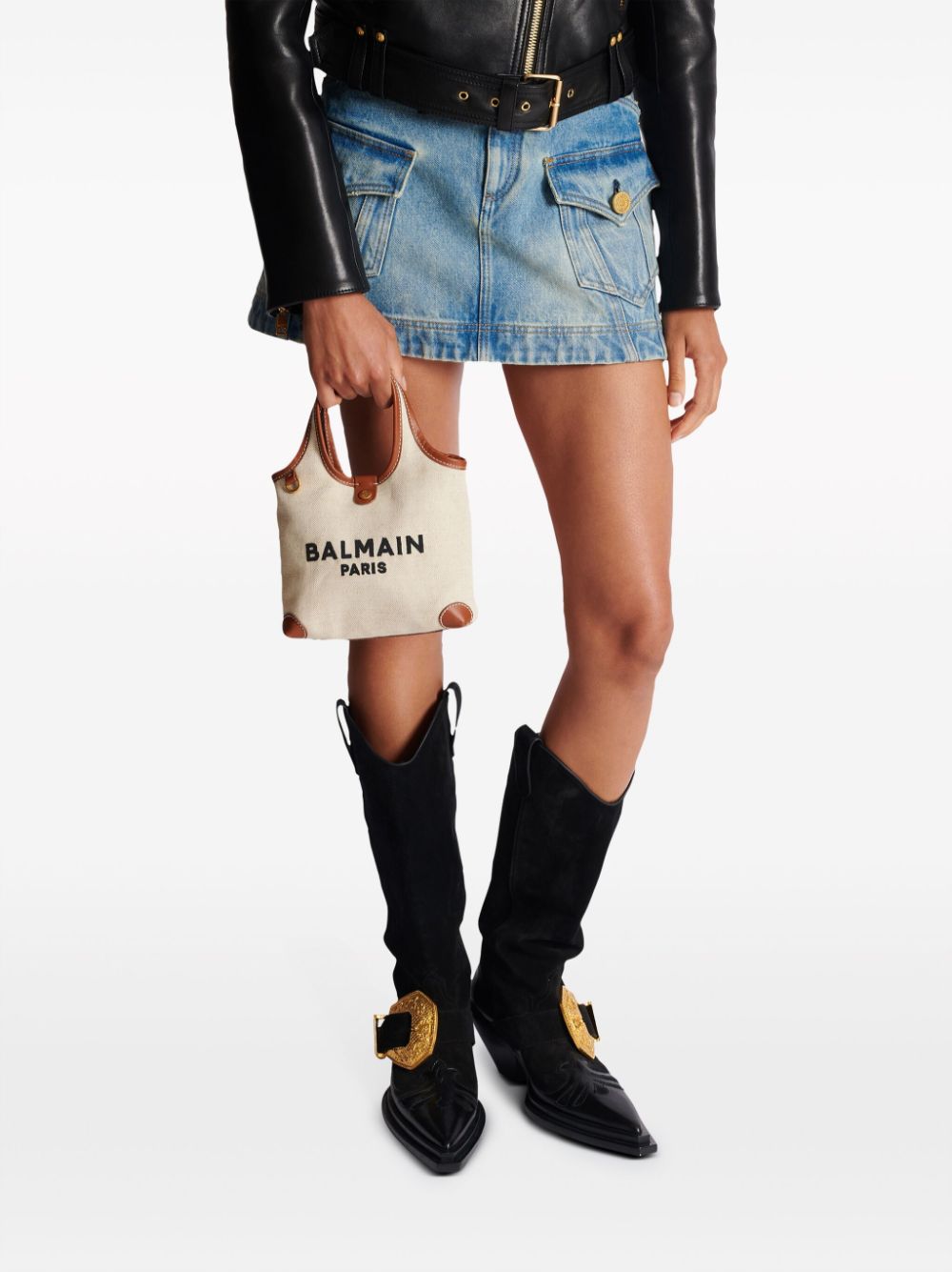 Balmain BALMAIN- B-army Mini Canvas And Leather Trims Tote Bag