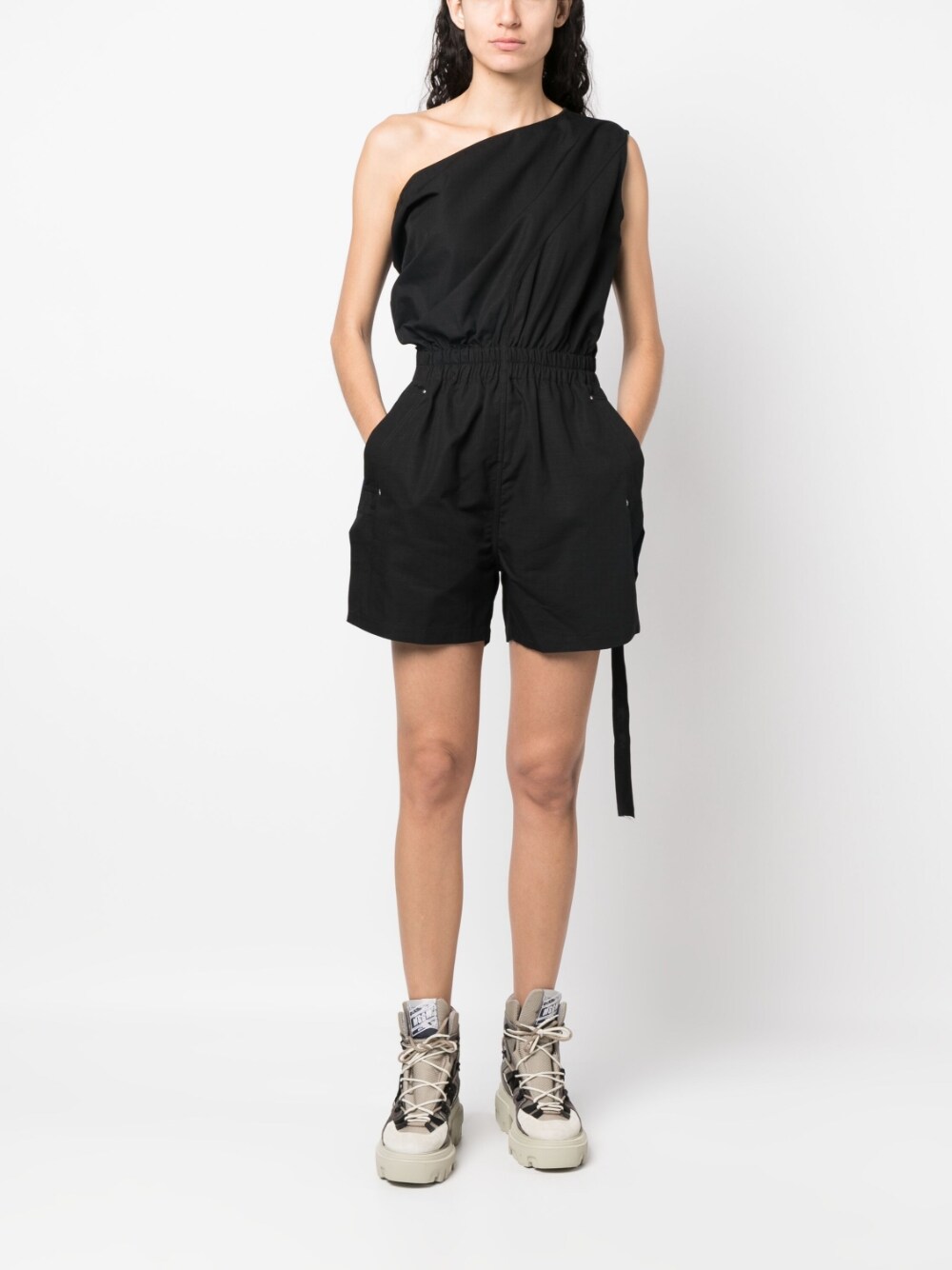 Rick Owens Drkshdw RICK OWENS DRKSHDW- One-shoulder Short Cotton Jumpsuit