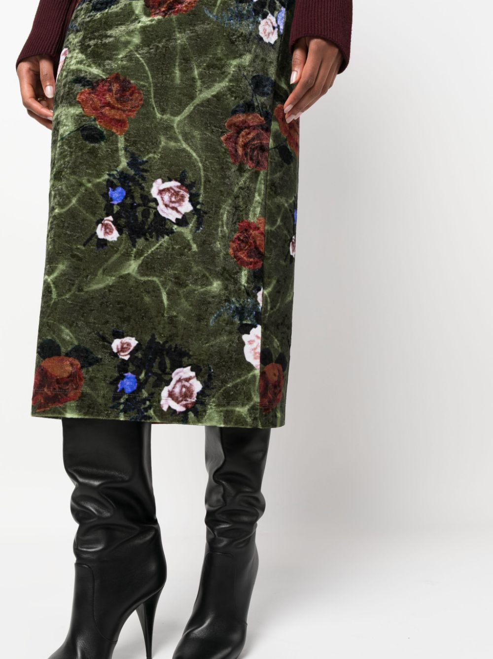 Dries Van Noten DRIES VAN NOTEN- Rose Print Velvet Long Skirt