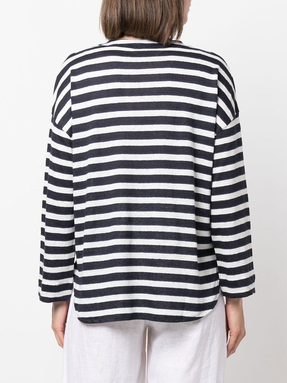 Majestic MAJESTIC- Linen Striped Long Sleeve Polo T-shirt