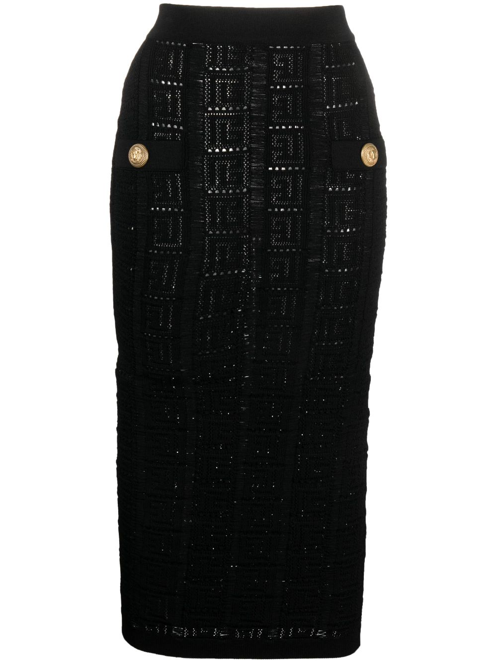 Balmain BALMAIN- Monogram Mesh Knit Midi Skirt