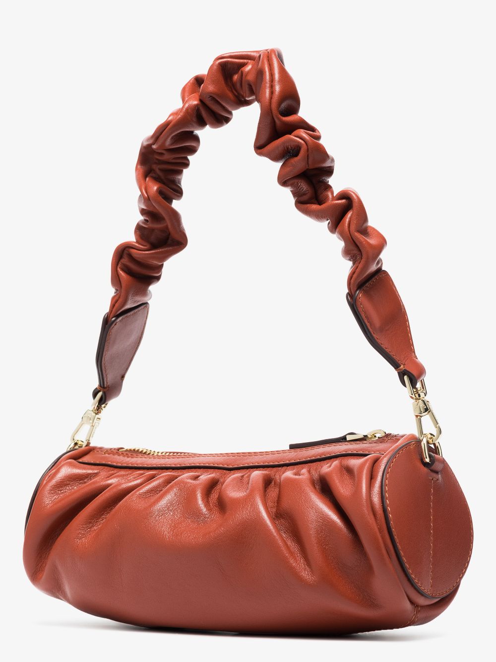 Manu Atelier MANU ATELIER- Ruched Mini Cylinder Leather Bag