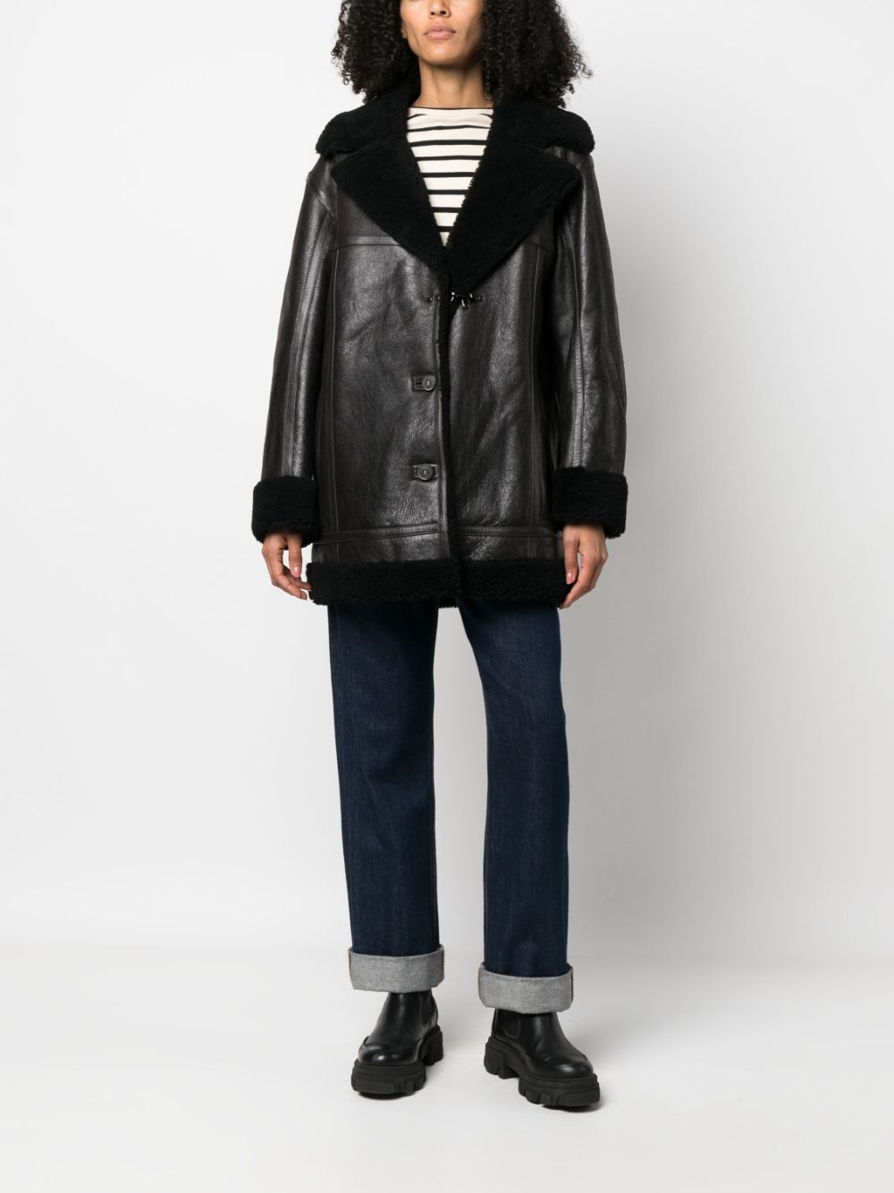 Fay FAY- Shearling-trim Leather Jacket