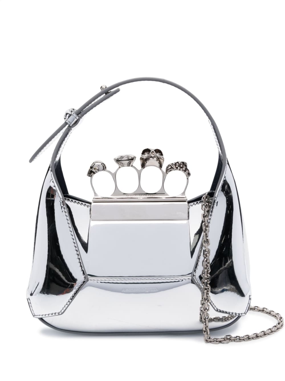 Alexander McQueen ALEXANDER MCQUEEN- Jewelled Hobo Mini Metallic Leather Shoulder Bag