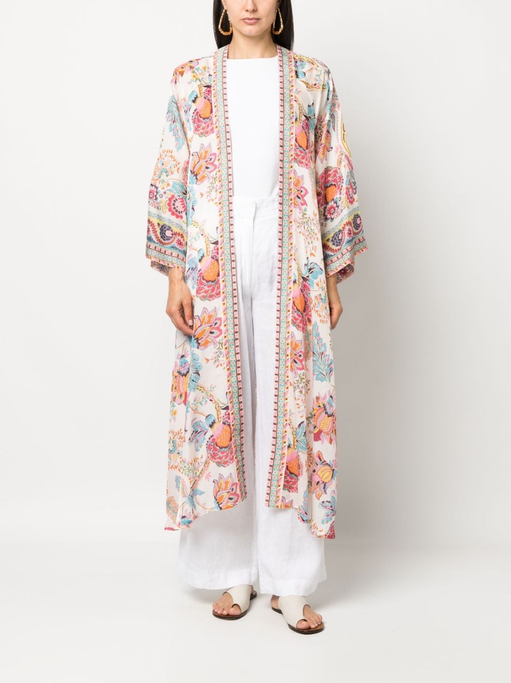 Anjuna ANJUNA- Printed Satin Belted Kimono