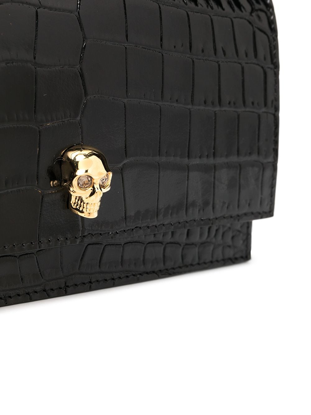 Alexander McQueen ALEXANDER MCQUEEN- Skull Small Embossed Croc Leather Crossbody Bag