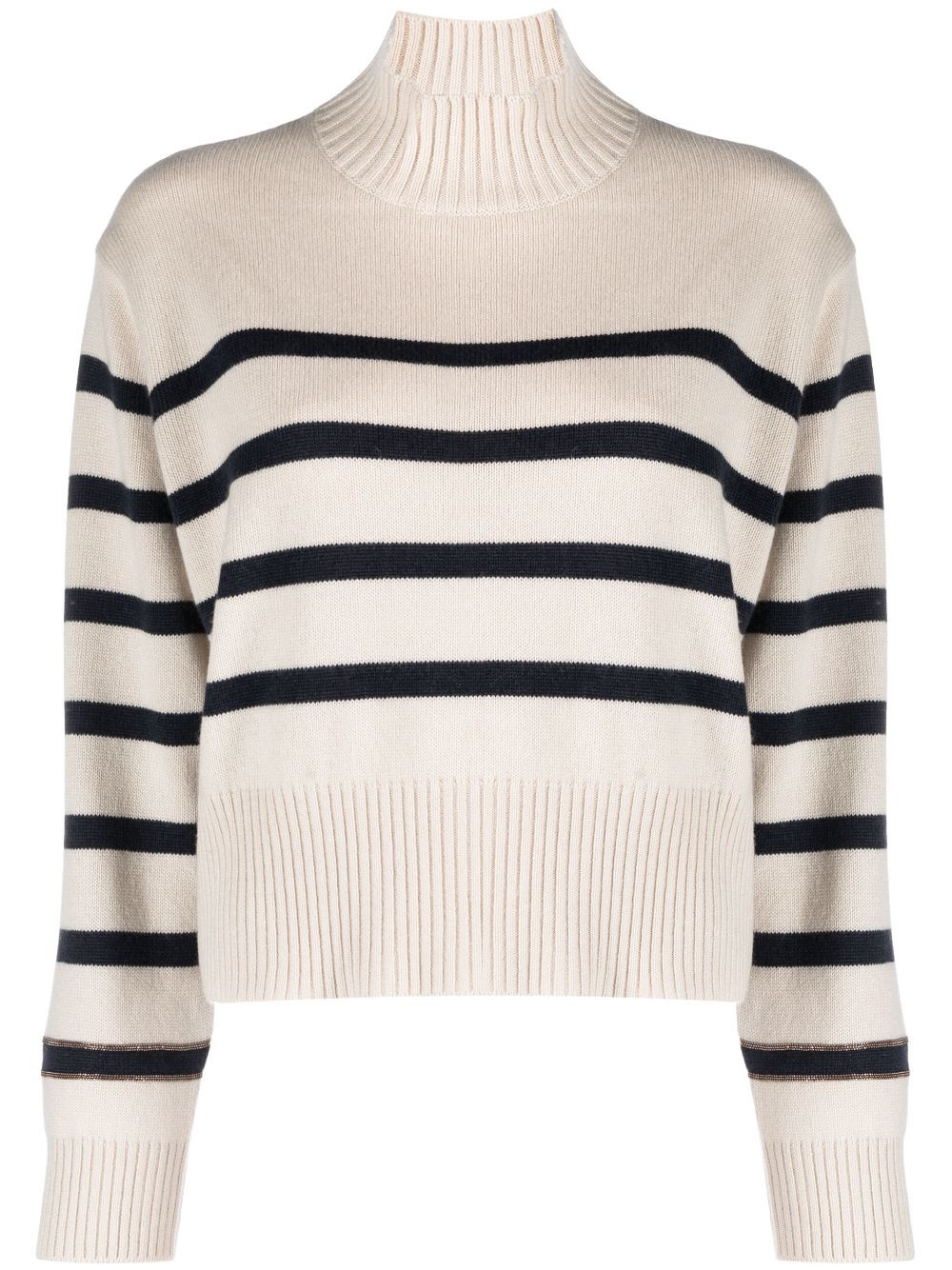 Brunello Cucinelli BRUNELLO CUCINELLI- Striped Cashmere Turtleneck Sweater