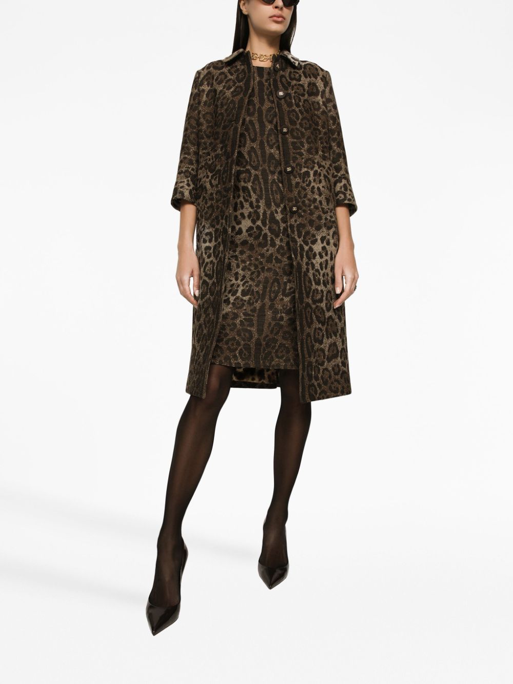 Dolce & Gabbana DOLCE & GABBANA- Leopard Print Wool Chemisier Dress