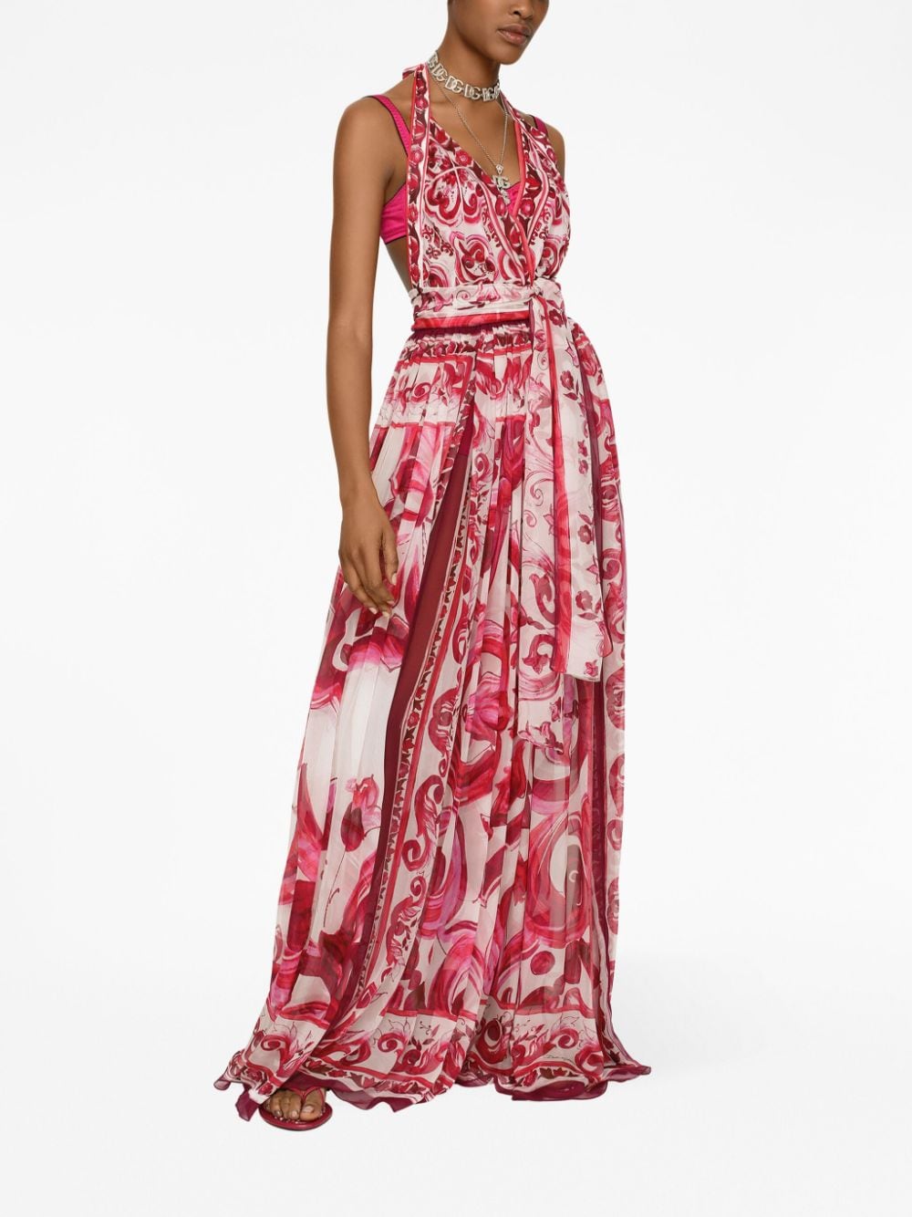 Dolce & Gabbana DOLCE & GABBANA- Majolica Print Silk Long Dress