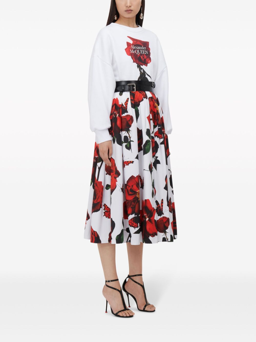 Alexander McQueen ALEXANDER MCQUEEN- Rose Print Flared Midi Skirt