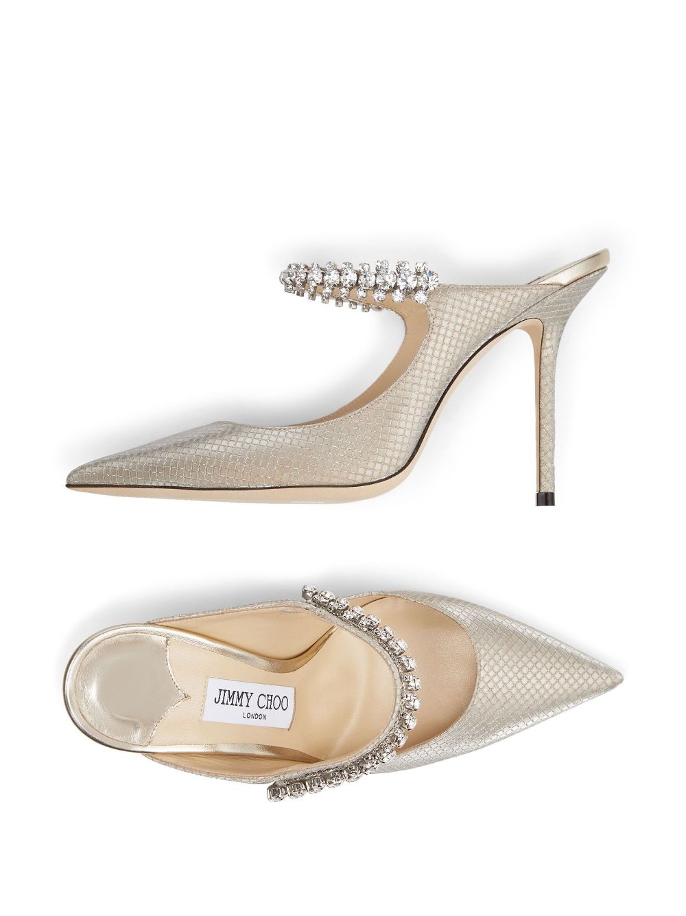 Jimmy Choo JIMMY CHOO- Bing 100 Crystal Strap Detail Leather Mules