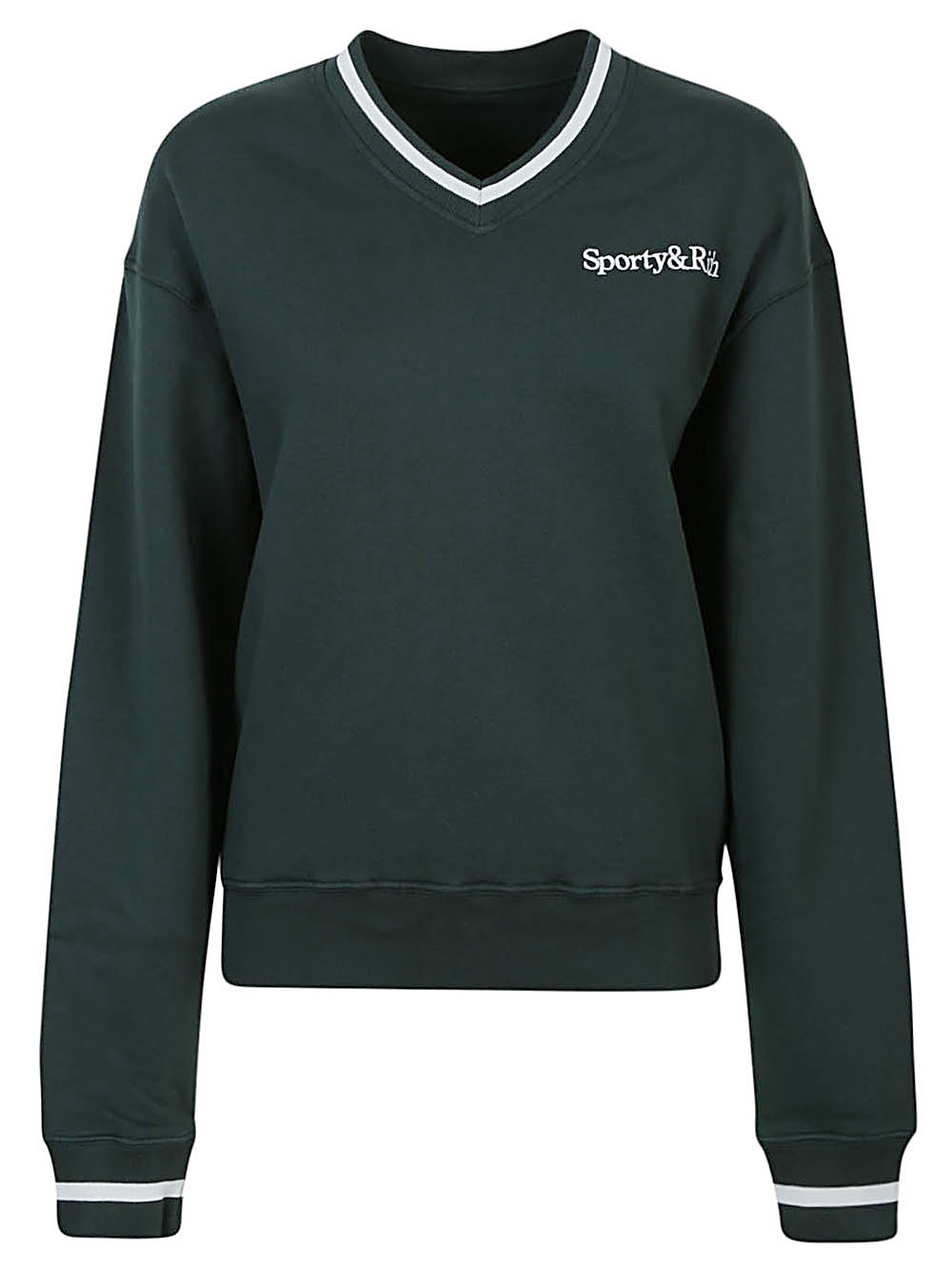 Sporty & Rich SPORTY & RICH- Serif Logo V-neck Cotton Sweatshirt