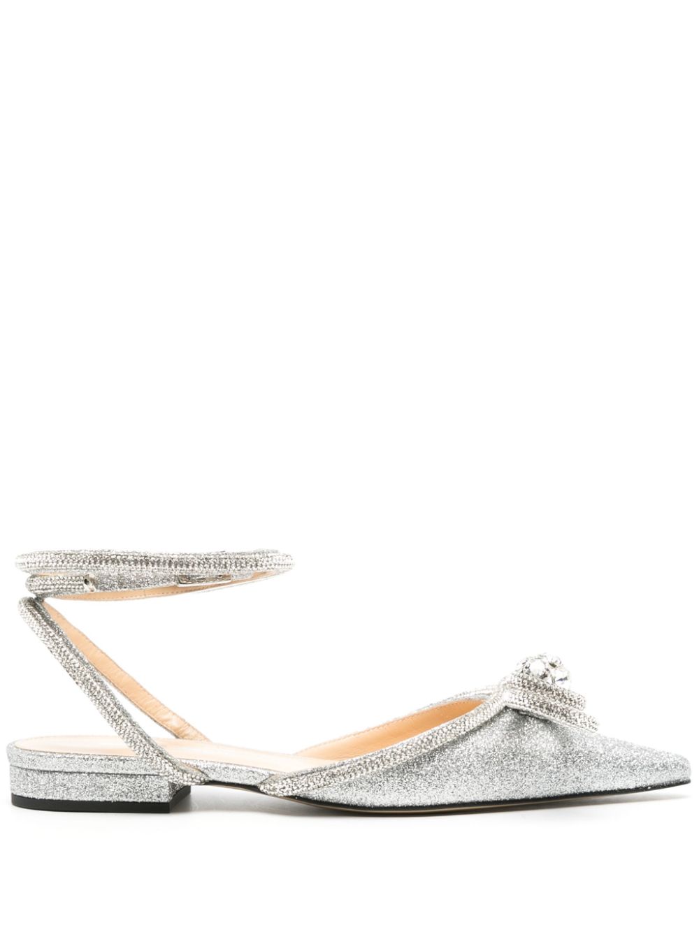 Mach & Mach MACH & MACH- Double Bow Glitter Leather Ballet Flats