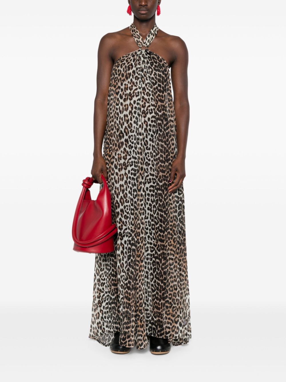 Ganni GANNI- Leopard Print Halterneck Dress