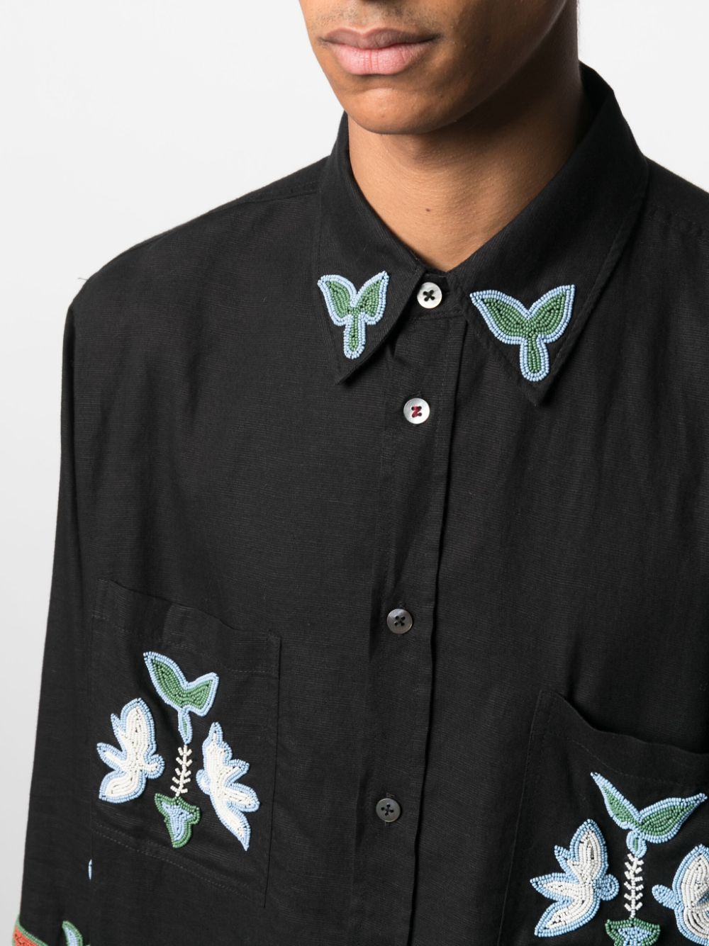 Baziszt BAZISZT- Floral Embroidered Shirt