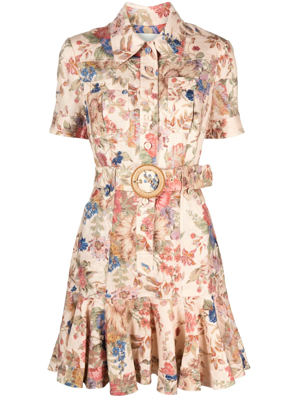 Zimmermann ZIMMERMANN- Floral Print Belted Linen Mini Dress