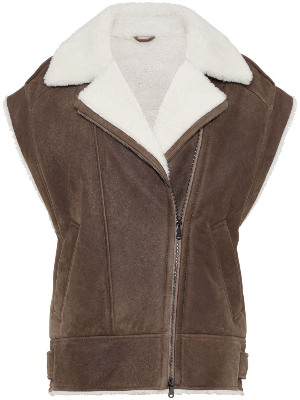 Brunello Cucinelli BRUNELLO CUCINELLI- Shearling Sleeveless Biker Jacket