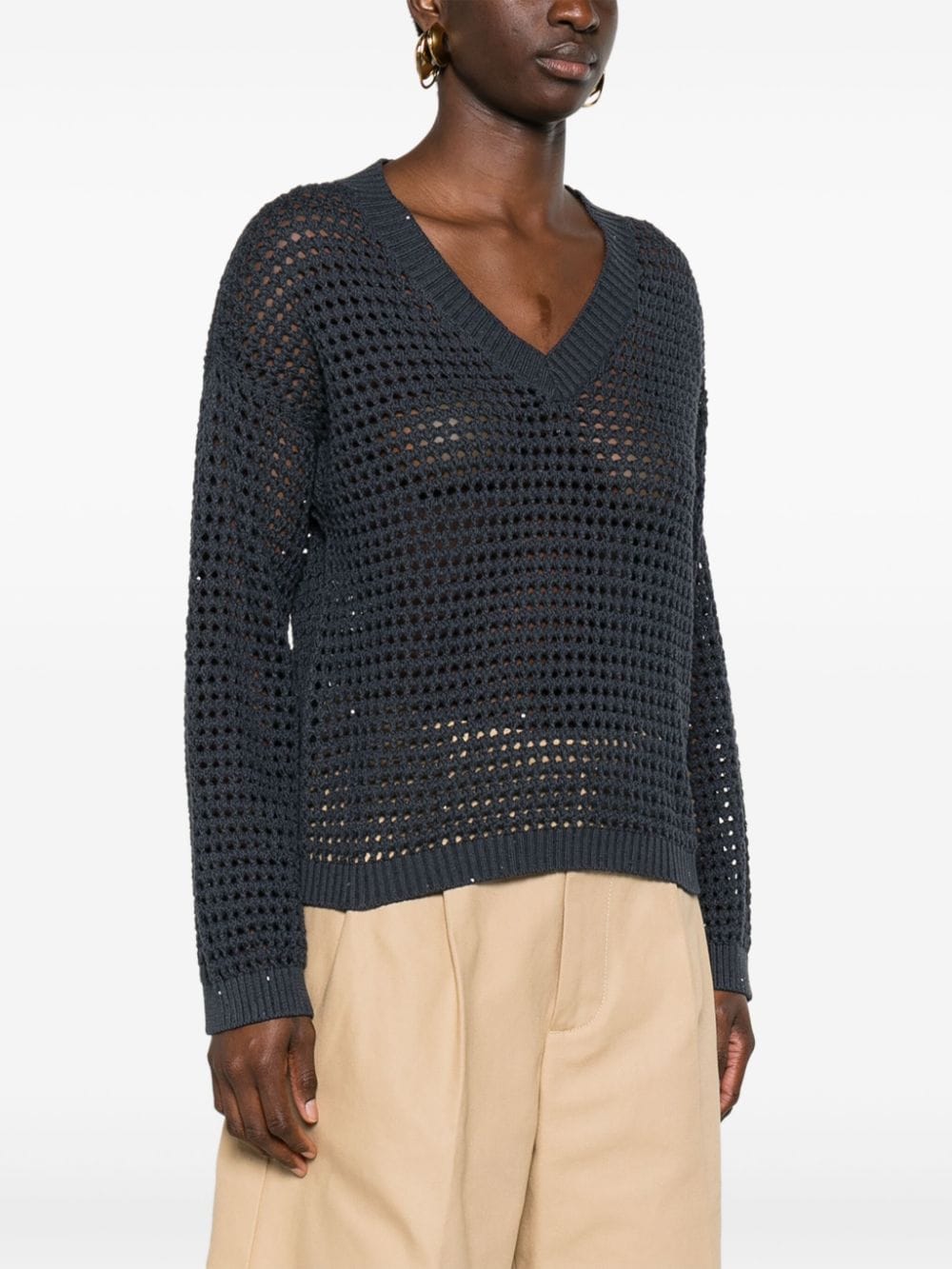 Brunello Cucinelli BRUNELLO CUCINELLI- Cotton Net V Neck Sweater