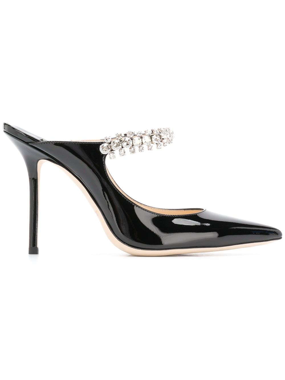 Jimmy Choo JIMMY CHOO- Bing 100 Crystal Strap Detail Patent Leather Mules