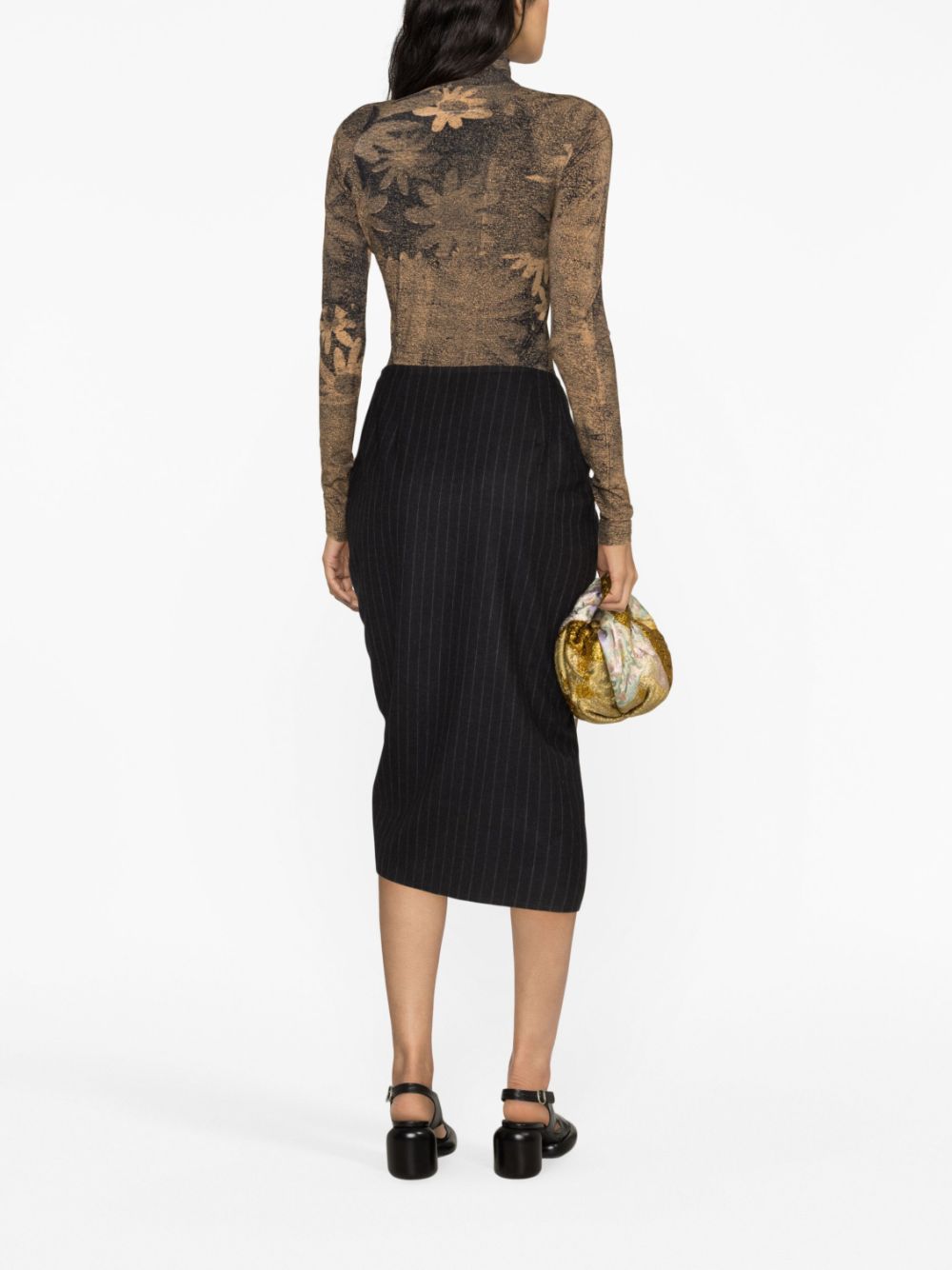 Dries Van Noten DRIES VAN NOTEN- Draped Pinstripped Wool Midi Skirt