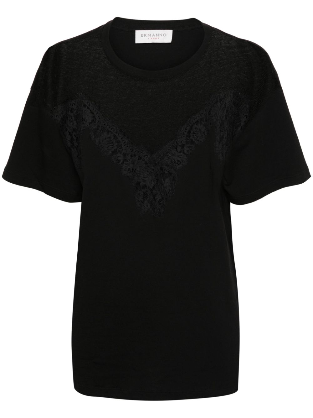 Ermanno ERMANNO- Lace-trim Crewneck T-shirt