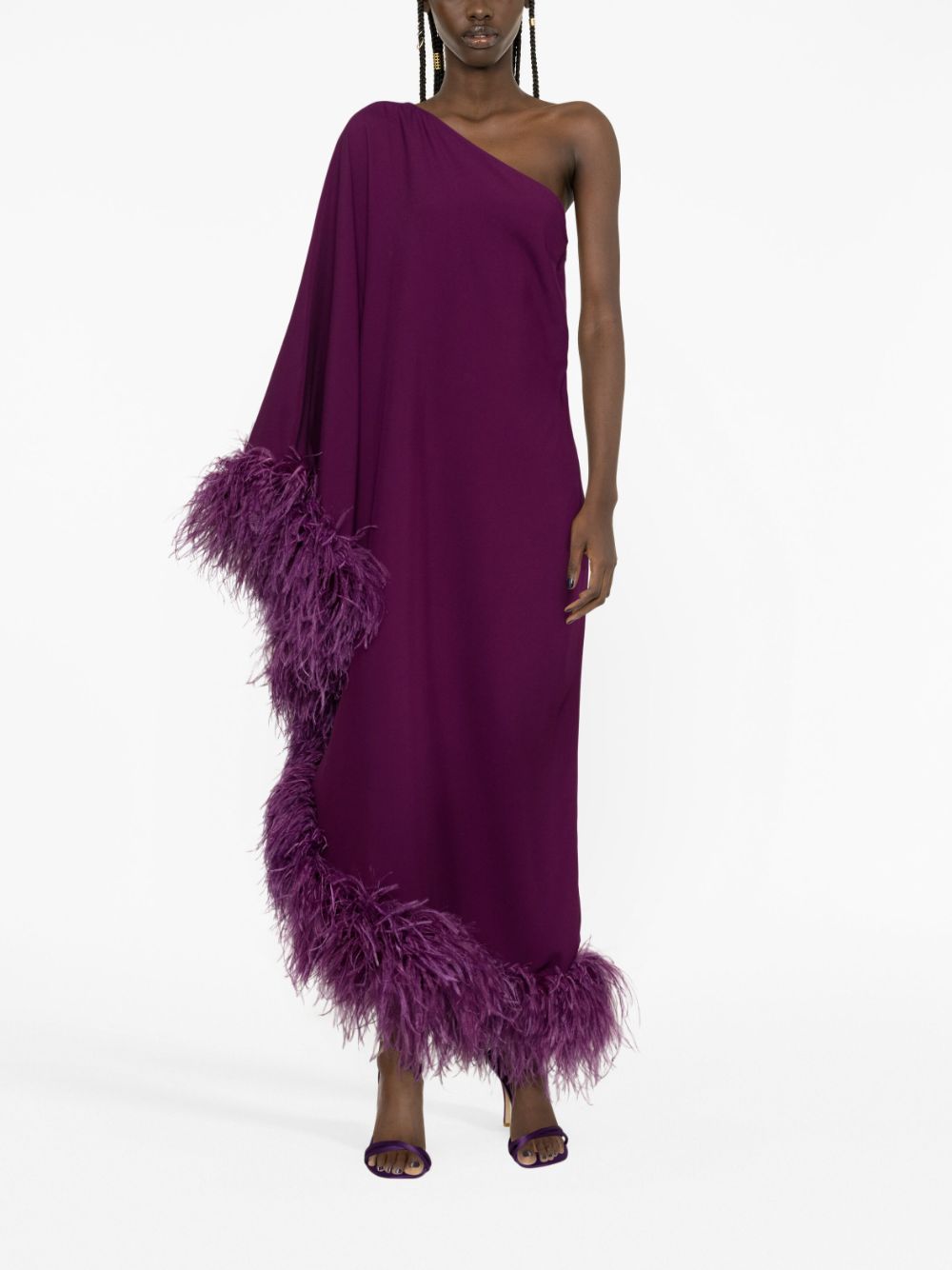 Taller Marmo TALLER MARMO- Ubud One-shoulder Feather Trimmed Crepe Maxi Dress