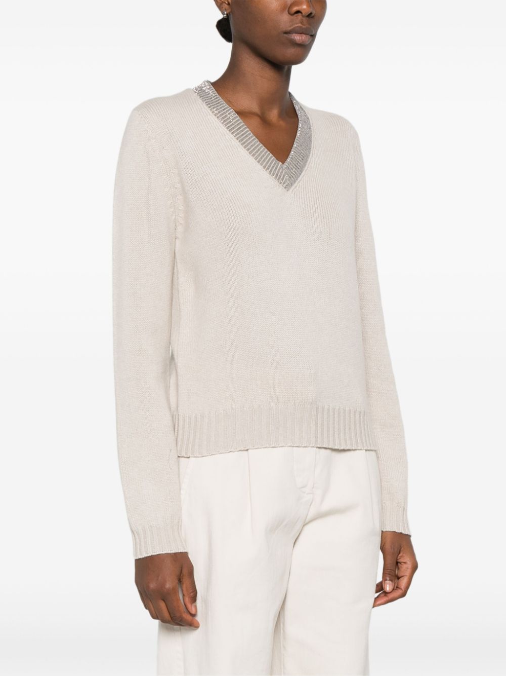 Brunello Cucinelli BRUNELLO CUCINELLI- Cashmere V-necked Sweater