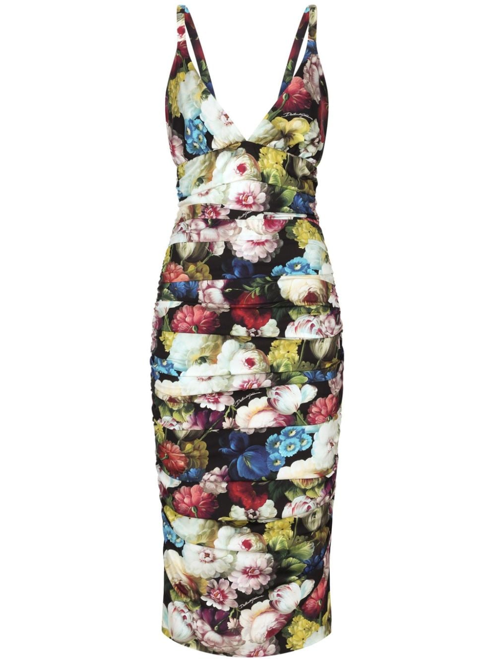 Dolce & Gabbana DOLCE & GABBANA- Flower Print Silk Midi Dress