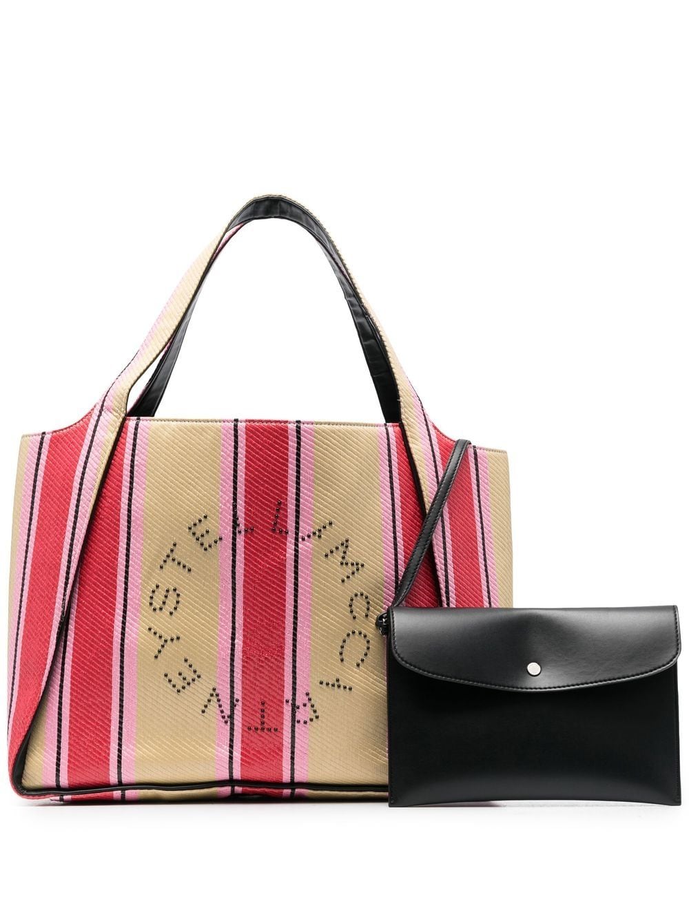 Stella McCartney STELLA MCCARTNEY- Stella Logo Striped Raffia Tote Bag