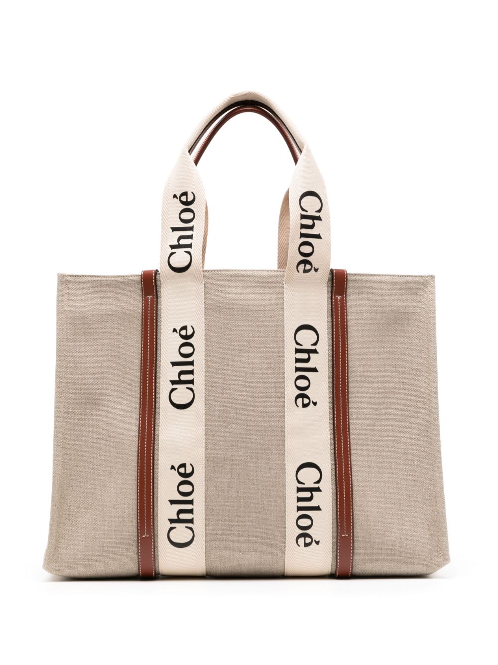 Chloé CHLOÉ- Woody Large Canvas And Leather Tote Bag