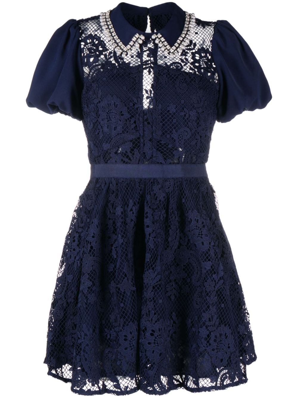  SELF PORTRAIT- Lace Diamante Collar Mini Dress