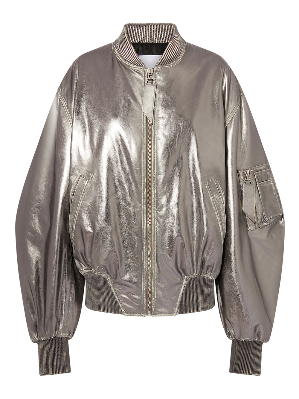 The Attico THE ATTICO- Mirrored Leather Bomber Jacket - Runway