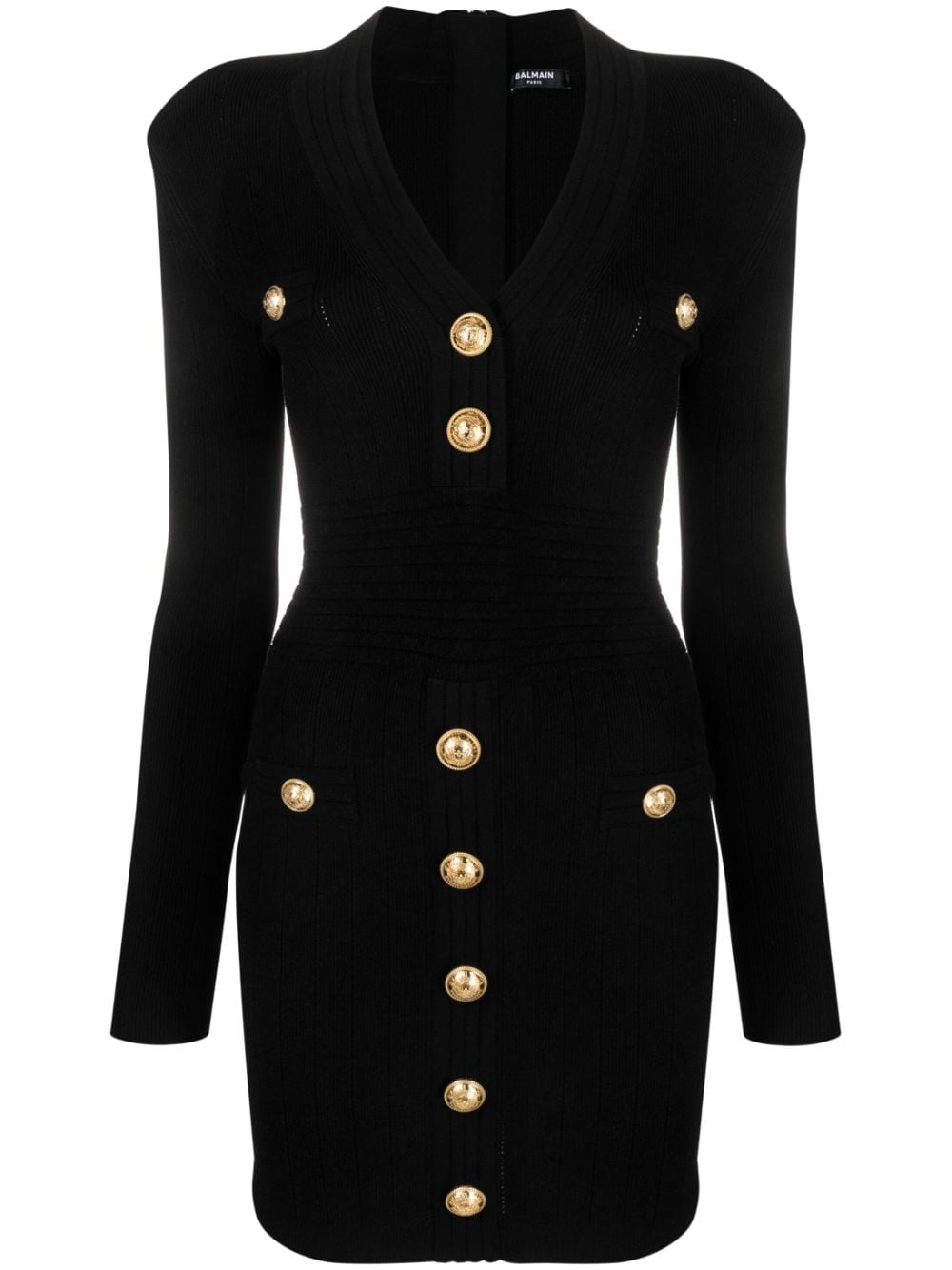 Balmain BALMAIN- V-neck Buttoned Knit Mini Dress