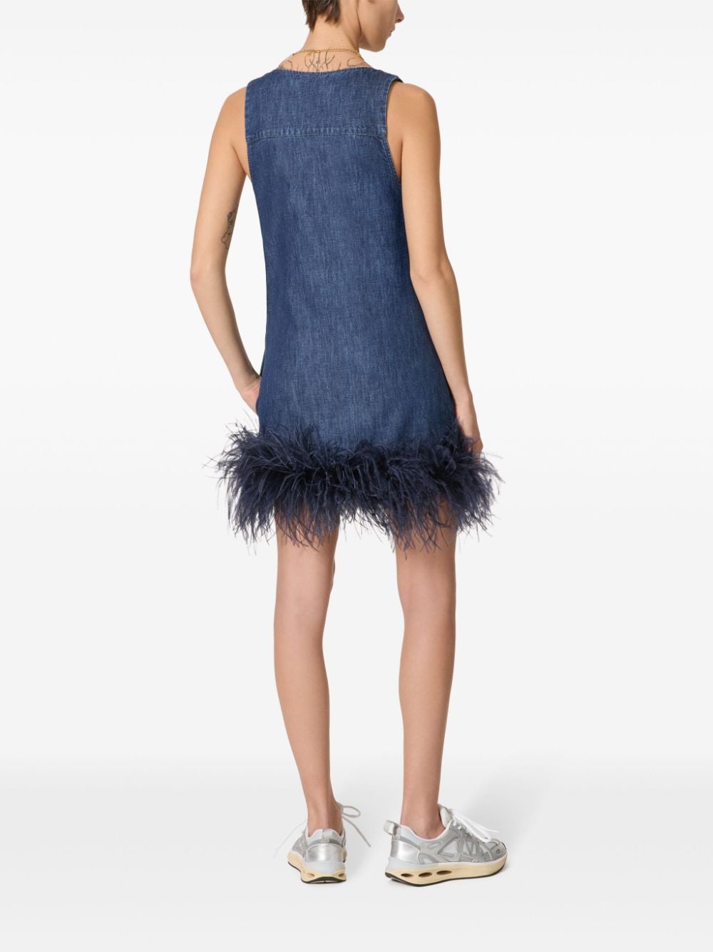 Valentino VALENTINO- Feathered Denim Mini Dress