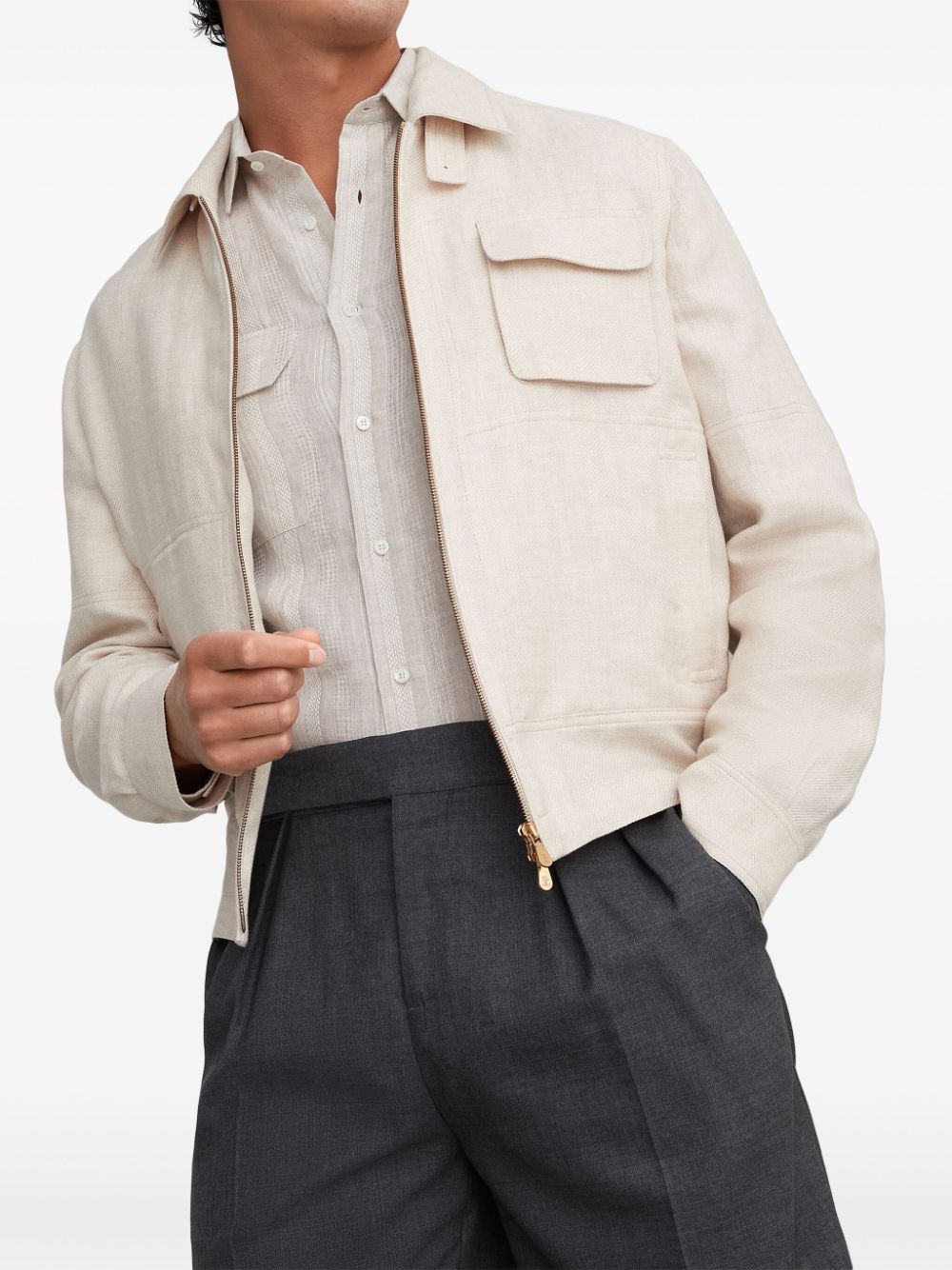 Brunello Cucinelli BRUNELLO CUCINELLI- Linen Blended Jacket With Pocket