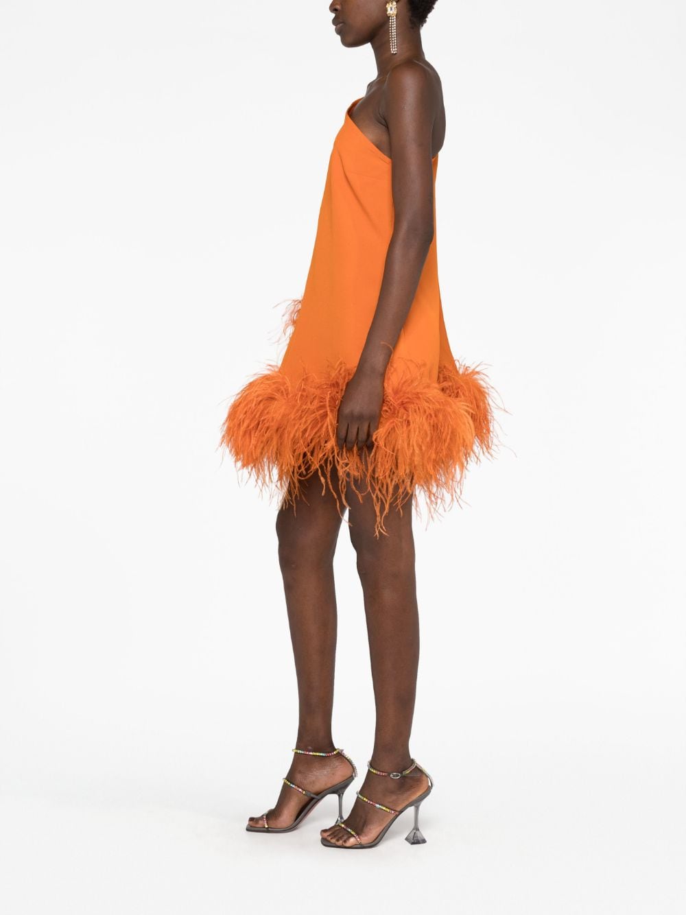 Taller Marmo TALLER MARMO- Piccolo Ubud One-shoulder Feather-trimmed Crepe Mini Dress