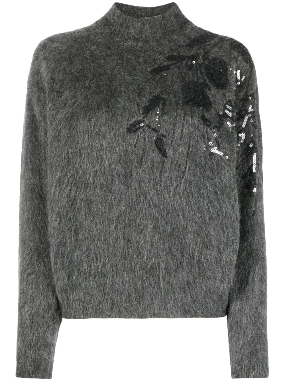 Brunello Cucinelli BRUNELLO CUCINELLI- Mohair Wool Highneck Sweater With Dazzling Embroidery