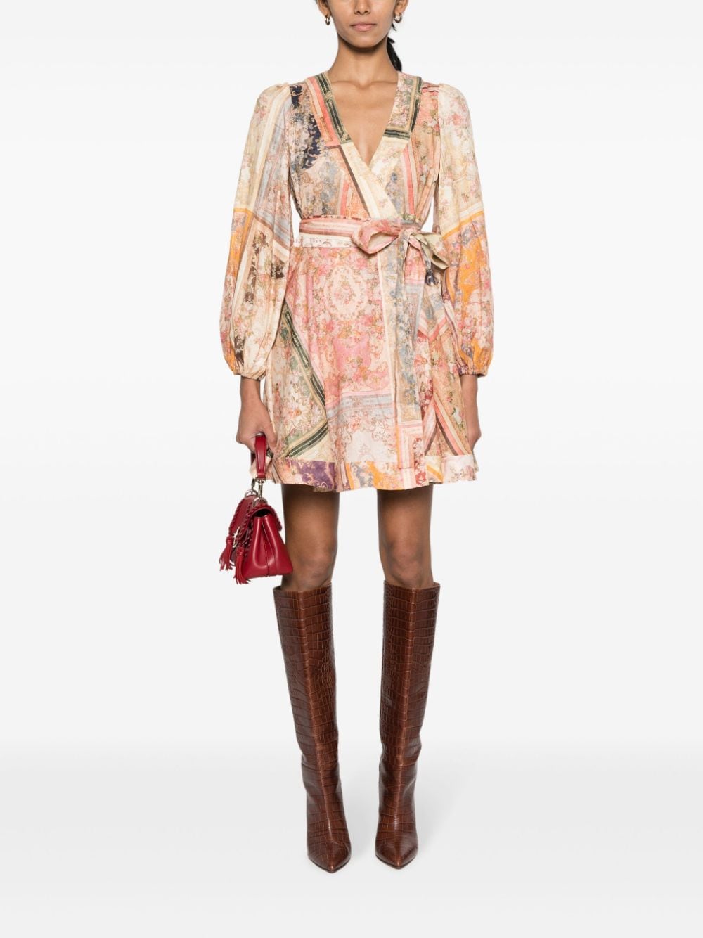 Zimmermann ZIMMERMANN- Floral Print Linen Wrap Mini Dress