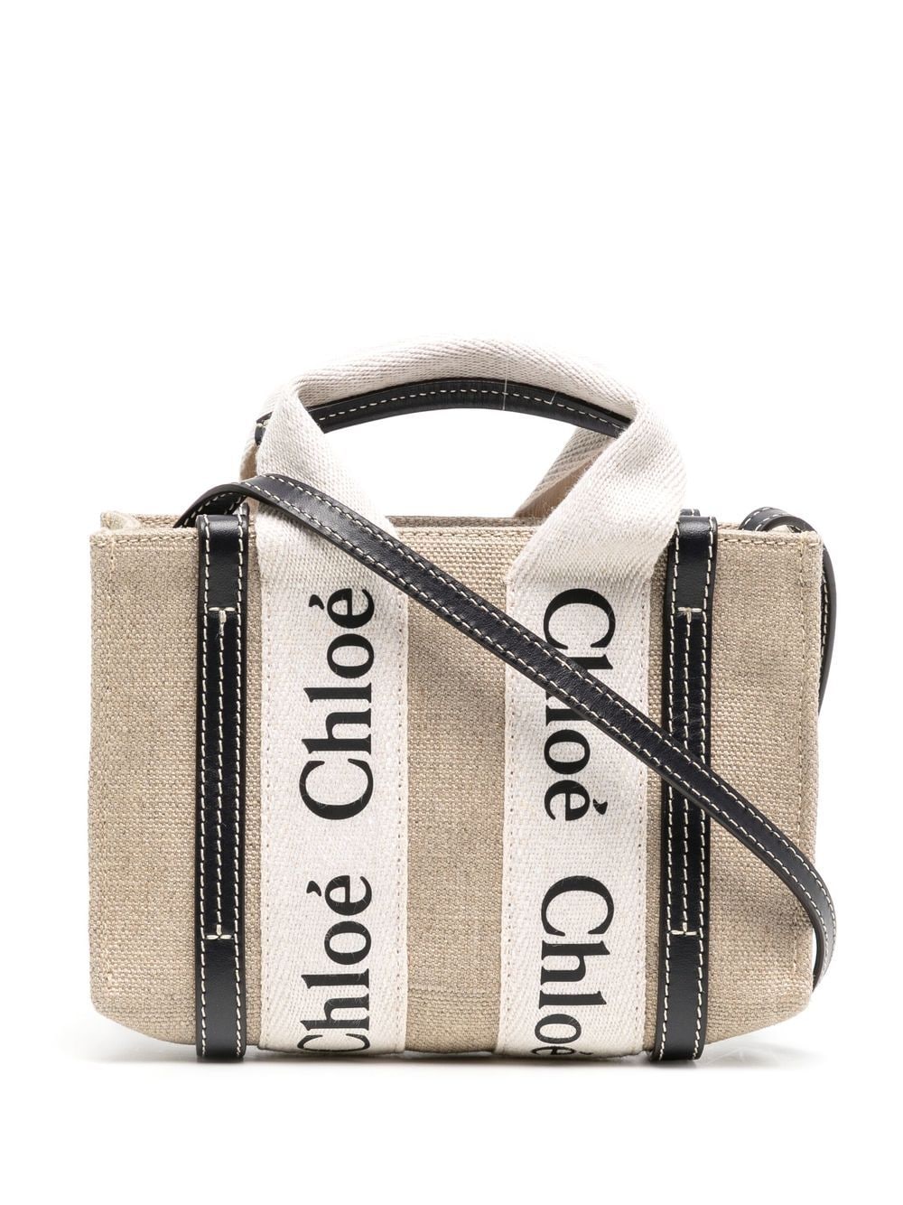 Chloé CHLOÉ- Woody Mini Canvas And Leather Crossbody Bag