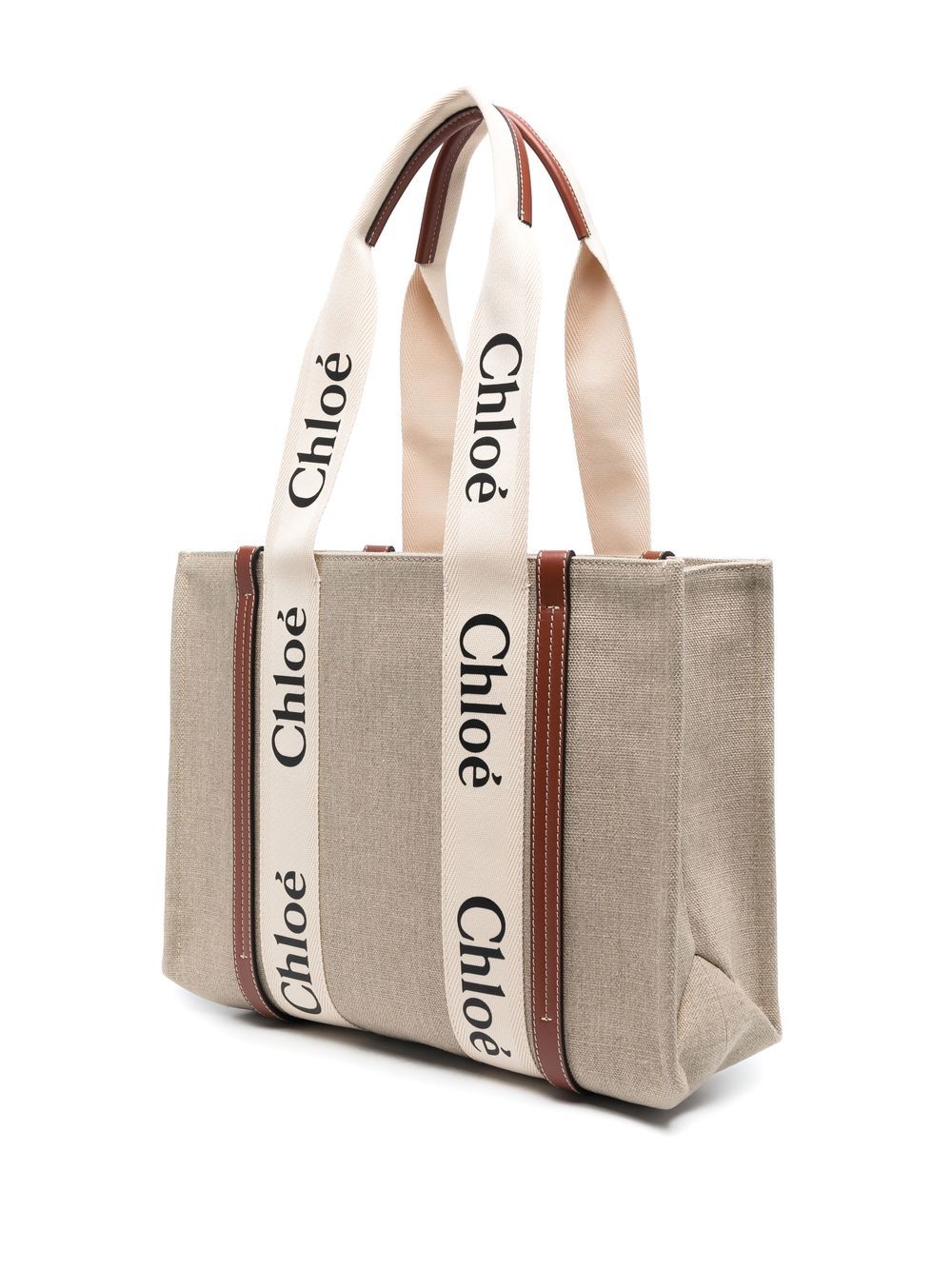 Chloé CHLOÉ- Woody Medium Canvas And Leather Tote Bag