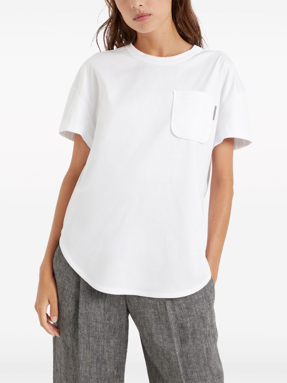 Brunello Cucinelli BRUNELLO CUCINELLI- Shiny Tab Cotton T-shirt